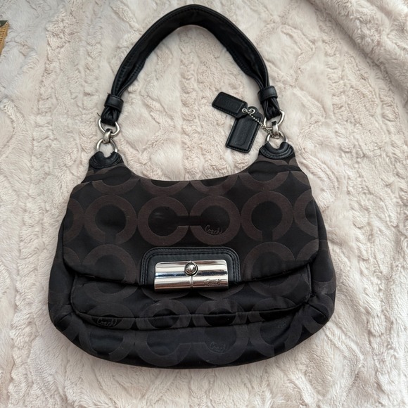 Coach Black Op Art Hobo Shoulder Bag Purse Handbag Designer Authentic Y2k - Picture 1 of 10